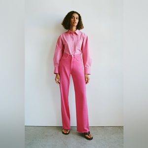 Zara High Rise Wide Leg Pink Jeans